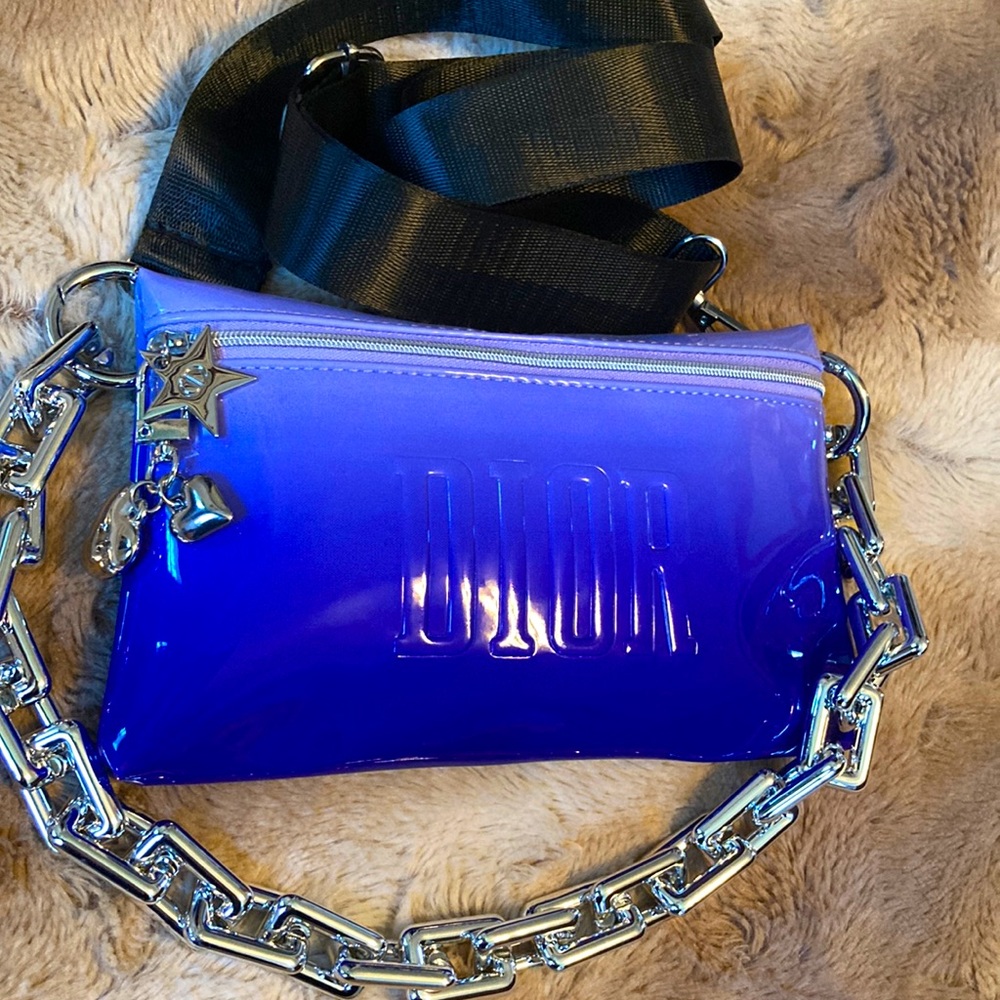 DIOR Beauté royal blue ombré pouch with silver added hardware and straps